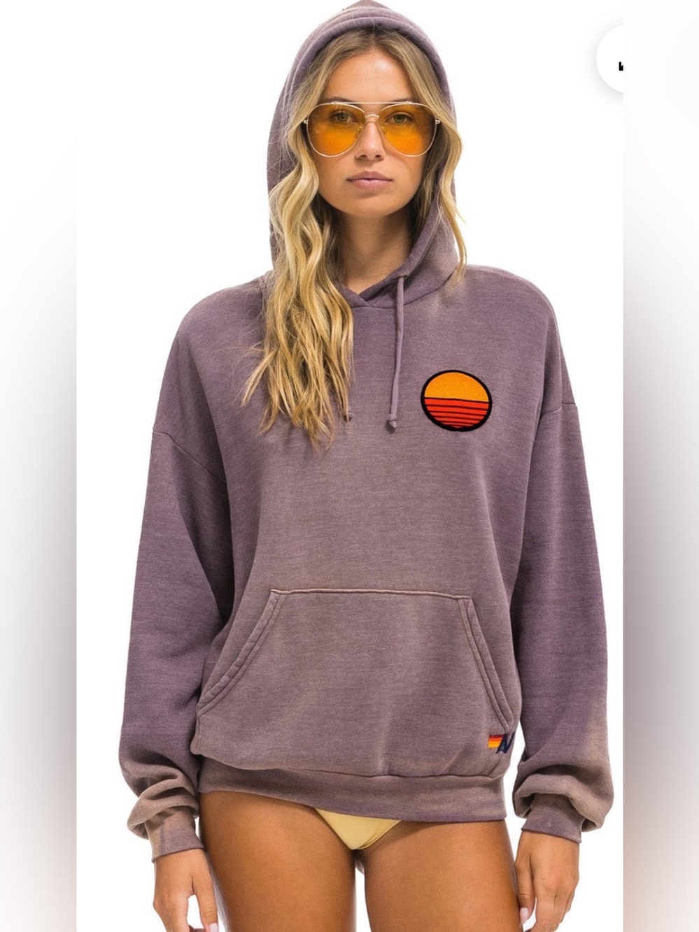 SUNSET PATCH PULLOVER RELAXED HOODIE - FADED MOCHA - XS